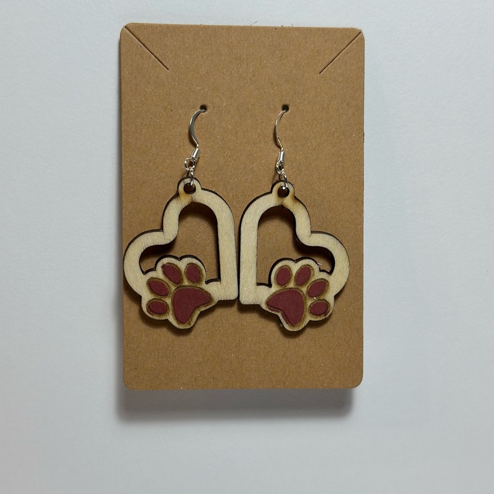 Paw Heart Earrings Red